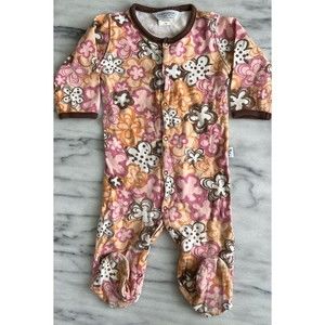 Jaxxwear Baby Girl's Footed One Piece sz 3M Pink Orange Floral Pima Cotton Snaps